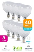 40W KRİSTAL Tasarruflu E27 Beyaz Işık Torch Led Ampul 8 Adet - 1