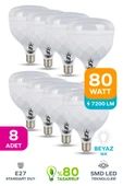 80W KRİSTAL Tasarruflu E27 Beyaz Işık Torch Led Ampul 8 Adet - 1