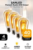 Rustik Led Ampul Amber E27 Duy Flamanlı Armut Tipi St64 Dekoratif - 4 Adet - 1