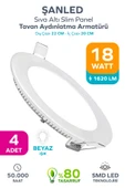 18w Tasarruflu Led Yuvarlak Beyaz Işık Sıva Altı Slim Panel Tavan Aydınlatma Armatürü 4 Adet - 1