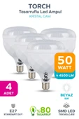 50W KRİSTAL Tasarruflu E27 Beyaz Işık Torch Led Ampul 4 Adet - 1
