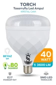 40W KRİSTAL Tasarruflu E27 Beyaz Işık Torch Led Ampul 1 Adet - 1