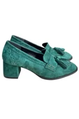 Yeşil Hakiki Deri Süet Püskül Detay Topuklu Ayakkabı thumbnail 1
