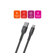 Polosmart PBS419 Type-C Şarj Kablosu 1.2M 2.4A Hızlı Şarj & Veri Aktarım Ultra Dayanıklı Gri thumbnail 2