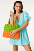 B.Y. Trend Kadın Plaj Çantası Turuncu Yeşil Şişme Omuz Çanta Br03 thumbnail 2