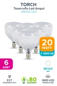20W KRİSTAL Tasarruflu E27 Beyaz Işık Torch Led Ampul 6 Adet - 1