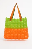 B.Y. Trend Kadın Plaj Çantası Turuncu Yeşil Şişme Omuz Çanta Br03 thumbnail 1