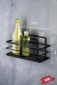 2’li Siyah Yapışkanlı Ayarlanabilir Banyo Rafı, Paslanmaz Kristal Şampuanlık (Yapıştır/Vidala) LŞ-01 - SS thumbnail 3
