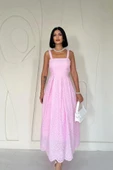 Pembe Askılı Aparatlı Brode Elbise thumbnail 1