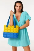B.Y. Trend Kadın Plaj Çantası Sarı Lacivert Şişme Omuz Çanta Br02 thumbnail 2