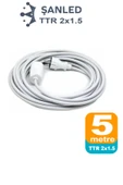 Uzatma Kablosu 2x1,5 mm TTR Topraklı Seyyar Kablo 5 metre - 1
