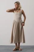 Askılı Uzun Elbise - Taş thumbnail 1