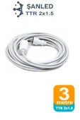 Uzatma Kablosu 2x1,5 mm TTR Topraklı Seyyar Kablo 3 metre - 1