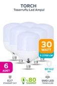 30w Tasarruflu E27 Beyaz Işık Torch Led Ampul 6 Adet - 1