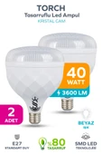 40W KRİSTAL Tasarruflu E27 Beyaz Işık Torch Led Ampul 2 Adet - 1