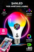 Rgb Led Lamba ampül Kumandalı Ambiyans Aydınlatma Tasarruflu Renk Değiştiren Led Işık 8 Adet - 1