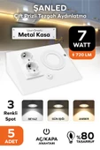 7W 3Renkli Çift Prizli Beyaz Dolap & Tezgah Altı Metal Led Aydınlatma 5 Adet - 1