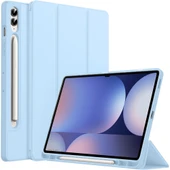 Samsung Galaxy Tab S10 Plus X820 12.4 İnç Kılıf Premium Silikon Kalem Bölmeli Smart Case  Mavi thumbnail 1