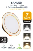 7W 3 Renkli (Beyaz,Gün Işığı,ikisi Bir Arada) Beyaz Gold Led Spot Lamba - 20 Adettir - 1