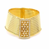 22 Altın Altın Kaplama Taşlı 9 Sıra Trabzon Kelepçe Bilezik thumbnail 1