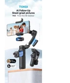 M03 3 Eksenli Telefon Gimbalı - Kamera Takip Özellikli, LED Işık + Dahili Mikrofonlu Vlog Çekim Seti thumbnail 3