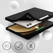 Samsung Galaxy Tab S10 Plus X820 12.4 İnç Kılıf Premium Silikon Kalem Bölmeli Smart Case  Siyah thumbnail 3