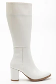 YSN-4422 Beyaz Cilt Topuklu Kadın Çizme - 5