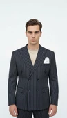 Plus Scorpion Siyah Çizgili Erkek Kruvaze Blazer Ceket – İtalyan Kesim, Şık ve Modern thumbnail 1