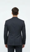 Plus Scorpion Siyah Çizgili Erkek Kruvaze Blazer Ceket – İtalyan Kesim, Şık ve Modern thumbnail 4