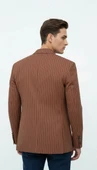 Plus Scorpion Kahverengi Çizgili Erkek Kruvaze Blazer Ceket – İtalyan Kesim, Modern Şıklık thumbnail 5
