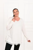 Kadın Etek Ucu Güpür Dantel Detaylı Büyük Beden Bluz 1386-23 - 11
