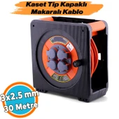 Seyyar Makaralı Uzatma Kablosu CCA 3x2.5 mm 30 Mt Plastik Gövde 4 Prizli Monofaze Termal Sigortalı thumbnail 1