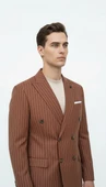 Plus Scorpion Kahverengi Çizgili Erkek Kruvaze Blazer Ceket – İtalyan Kesim, Modern Şıklık thumbnail 3