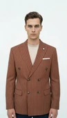 Plus Scorpion Kahverengi Çizgili Erkek Kruvaze Blazer Ceket – İtalyan Kesim, Modern Şıklık thumbnail 2