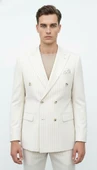 Plus Scorpion Krem Çizgili Erkek Kruvaze Blazer Ceket – İtalyan Kesim, Modern ve Zarif Şıklık thumbnail 3