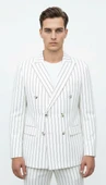 Plus Scorpion Beyaz Çizgili Erkek Kruvaze Blazer Ceket – İtalyan Kesim, Modern ve Zarif Şıklık thumbnail 5