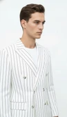 Plus Scorpion Beyaz Çizgili Erkek Kruvaze Blazer Ceket – İtalyan Kesim, Modern ve Zarif Şıklık thumbnail 4