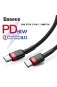 Baseus Cafule Hızlı Şarj Kablosu Type-c To Type-c 3a 2 Metre Siyah Kırmızı 60w Hızlı Şarj thumbnail 1