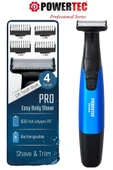 POWERTEC TR-650 (TAHRİŞ KARŞITI) Şarjlı Epilasyon Öncesi Hassas Vücut Tıraş Makinesi Çift Bıçak 2 Yıl Garanti thumbnail 1