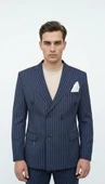Plus Scorpion Lacivert Çizgili Erkek Kruvaze Blazer Ceket – İtalyan Kesim, Modern ve Klasik Şıklık thumbnail 4