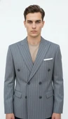 Plus Scorpion Gri Çizgili Erkek Kruvaze Blazer Ceket – İtalyan Kesim, Şık ve Modern Tarz thumbnail 4