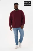 Erkek Büyük Beden Bisiklet Yaka Kollar ve Etek Ribanalı İnce Sweatshirt SPR26BSW956 thumbnail 2