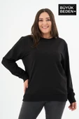Kadın Büyük Beden Bisiklet Yaka İnce Sweatshirt – Regular Fit %64 Pamuklu SPR26BSWk956 - 1