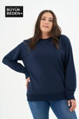 Kadın Büyük Beden Bisiklet Yaka İnce Sweatshirt – Regular Fit %64 Pamuklu SPR26BSWk956 - 6