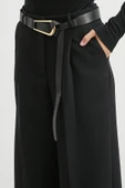 Deri Kemerli Geniş Paça Pantolon Siyah thumbnail 5