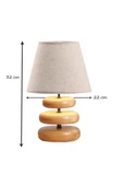 Afro Masif Ahşap Ayaklı Krem Keten Kumaş Şapkalı Dekoratif Abajur thumbnail 3