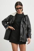 Kürklü Yaka Detaylı Deri Ceket Siyah thumbnail 4