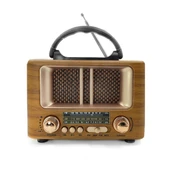 Küçük Mini Boy Retro Ahşap Tasarım Bluetooth Hoparlörlü Radyo – FM/AM Destekli, Şarjlı ve Taşınabilir Radyo NS-8108 (2818) thumbnail 1
