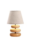 Afro Masif Ahşap Ayaklı Krem Keten Kumaş Şapkalı Dekoratif Abajur thumbnail 2