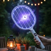 USB Şarjlı Beyaz Renk Kendiliğinden Standlı Şarj Göstergeli UV Işıklı Sinek Öldürme Raketi LTD-718 (2818) thumbnail 2